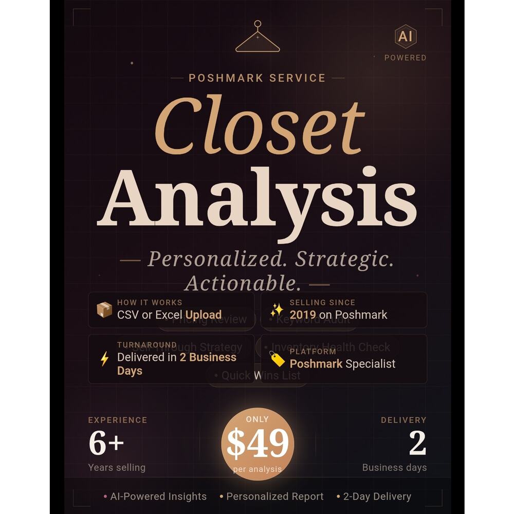 POSHMARK CLOSET ANALYSIS AI-POWERED REPORT LISTINGS, PRICING, KEYWORDS, STRATEGY